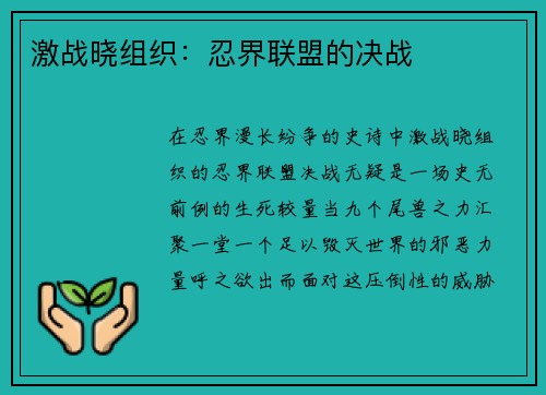 激战晓组织：忍界联盟的决战